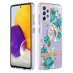 Funda Silicona Gel Goma Patron de Moda Carcasa con Anillo de dedo Soporte Y06B para Samsung Galaxy A72 5G Cian