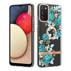 Funda Silicona Gel Goma Patron de Moda Carcasa con Anillo de dedo Soporte Y06B para Samsung Galaxy F02S SM-E025F Cian