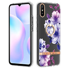 Funda Silicona Gel Goma Patron de Moda Carcasa con Anillo de dedo Soporte Y06B para Xiaomi Redmi 9i Morado