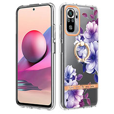 Funda Silicona Gel Goma Patron de Moda Carcasa con Anillo de dedo Soporte Y06B para Xiaomi Redmi Note 10 4G Morado