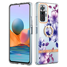 Funda Silicona Gel Goma Patron de Moda Carcasa con Anillo de dedo Soporte Y06B para Xiaomi Redmi Note 10 Pro 4G Morado