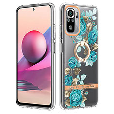 Funda Silicona Gel Goma Patron de Moda Carcasa con Anillo de dedo Soporte Y06B para Xiaomi Redmi Note 10S 4G Cian