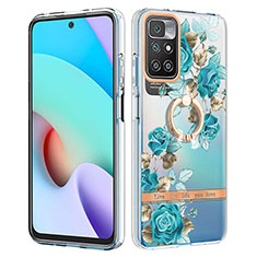 Funda Silicona Gel Goma Patron de Moda Carcasa con Anillo de dedo Soporte Y06B para Xiaomi Redmi Note 11 4G (2021) Cian