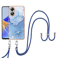 Funda Silicona Gel Goma Patron de Moda Carcasa con Anillo de dedo Soporte YB1 para Oppo A17 Azul