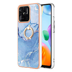 Funda Silicona Gel Goma Patron de Moda Carcasa con Anillo de dedo Soporte YB1 para Xiaomi Redmi 10C 4G Azul