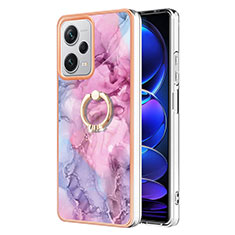 Funda Silicona Gel Goma Patron de Moda Carcasa con Anillo de dedo Soporte YB1 para Xiaomi Redmi Note 12 Pro+ Plus 5G Purpura Claro