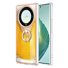 Funda Silicona Gel Goma Patron de Moda Carcasa con Anillo de dedo Soporte YB2 para Huawei Honor Magic5 Lite 5G Amarillo