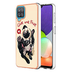 Funda Silicona Gel Goma Patron de Moda Carcasa con Anillo de dedo Soporte YB2 para Samsung Galaxy A12 Nacho Caqui