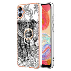 Funda Silicona Gel Goma Patron de Moda Carcasa con Anillo de dedo Soporte YB2 para Samsung Galaxy M04 Gris