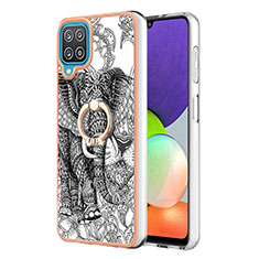 Funda Silicona Gel Goma Patron de Moda Carcasa con Anillo de dedo Soporte YB2 para Samsung Galaxy M12 Gris