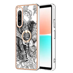 Funda Silicona Gel Goma Patron de Moda Carcasa con Anillo de dedo Soporte YB2 para Sony Xperia 10 IV Gris