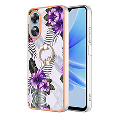 Funda Silicona Gel Goma Patron de Moda Carcasa con Anillo de dedo Soporte YB3 para Oppo A17 Morado