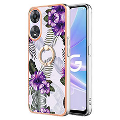 Funda Silicona Gel Goma Patron de Moda Carcasa con Anillo de dedo Soporte YB3 para Oppo A78 5G Morado