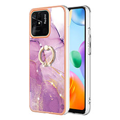 Funda Silicona Gel Goma Patron de Moda Carcasa con Anillo de dedo Soporte YB5 para Xiaomi Redmi 10C 4G Purpura Claro