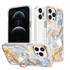 Funda Silicona Gel Goma Patron de Moda Carcasa con Anillo de dedo Soporte YJ1 para Apple iPhone 13 Pro Max Gris