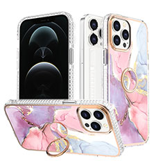 Funda Silicona Gel Goma Patron de Moda Carcasa con Anillo de dedo Soporte YJ1 para Apple iPhone 13 Pro Max Rosa