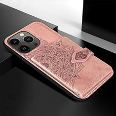 Funda Silicona Gel Goma Patron de Moda Carcasa S02 para Apple iPhone 14 Pro Oro Rosa