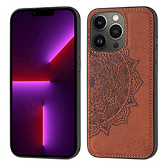 Funda Silicona Gel Goma Patron de Moda Carcasa S04 para Apple iPhone 14 Pro Max Marron