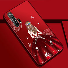 Funda Silicona Gel Goma Vestido de Novia Carcasa K01 para Huawei Honor 20 Pro Rojo Rosa