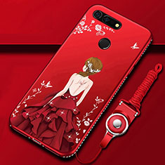 Funda Silicona Gel Goma Vestido de Novia Carcasa K01 para Huawei Honor View 20 Rojo