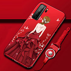 Funda Silicona Gel Goma Vestido de Novia Carcasa K01 para Huawei Nova 7 SE 5G Rojo