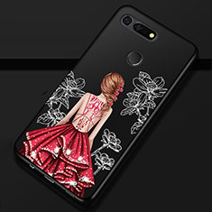 Funda Silicona Gel Goma Vestido de Novia Carcasa K02 para Huawei Honor V20 Rojo y Negro