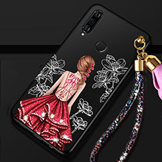 Funda Silicona Gel Goma Vestido de Novia Carcasa K02 para Huawei Nova 4e Rojo y Negro