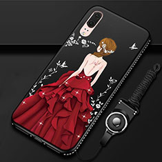 Funda Silicona Gel Goma Vestido de Novia Carcasa K02 para Huawei P20 Rojo y Negro