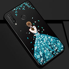 Funda Silicona Gel Goma Vestido de Novia Carcasa K03 para Huawei P30 Lite New Edition Azul y Negro