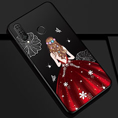 Funda Silicona Gel Goma Vestido de Novia Carcasa K03 para Huawei P30 Lite New Edition Rojo y Negro