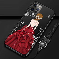 Funda Silicona Gel Goma Vestido de Novia Carcasa para Apple iPhone 12 Pro Rojo y Negro