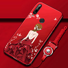 Funda Silicona Gel Goma Vestido de Novia Carcasa para Huawei Enjoy 10 Plus Rojo