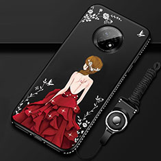 Funda Silicona Gel Goma Vestido de Novia Carcasa para Huawei Enjoy 20 Plus 5G Rojo y Negro
