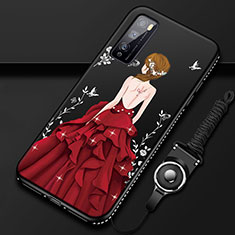 Funda Silicona Gel Goma Vestido de Novia Carcasa para Huawei Enjoy Z 5G Rojo y Negro