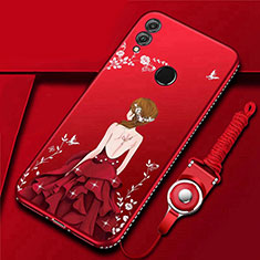 Funda Silicona Gel Goma Vestido de Novia Carcasa para Huawei Honor 10 Lite Rojo