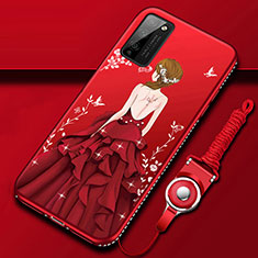 Funda Silicona Gel Goma Vestido de Novia Carcasa para Huawei Honor 30 Lite 5G Rojo