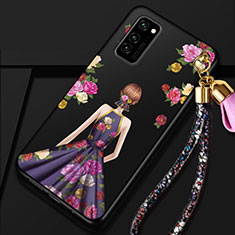 Funda Silicona Gel Goma Vestido de Novia Carcasa para Huawei Honor V30 Pro 5G Morado y Negro