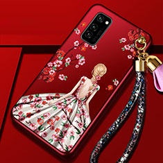 Funda Silicona Gel Goma Vestido de Novia Carcasa para Huawei Honor V30 Pro 5G Rojo