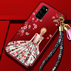 Funda Silicona Gel Goma Vestido de Novia Carcasa para Huawei Honor View 30 5G Rojo