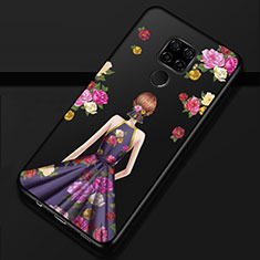 Funda Silicona Gel Goma Vestido de Novia Carcasa para Huawei Nova 5z Morado y Negro