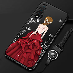 Funda Silicona Gel Goma Vestido de Novia Carcasa para Huawei Nova 6 5G Rojo y Negro