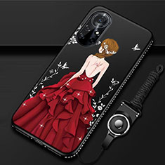Funda Silicona Gel Goma Vestido de Novia Carcasa para Huawei Nova 8 Pro 5G Rojo y Negro