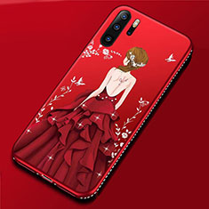 Funda Silicona Gel Goma Vestido de Novia Carcasa para Huawei P30 Pro New Edition Rojo