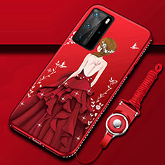 Funda Silicona Gel Goma Vestido de Novia Carcasa para Huawei P40 Pro Rojo