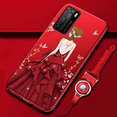 Funda Silicona Gel Goma Vestido de Novia Carcasa para Huawei P40 Rojo