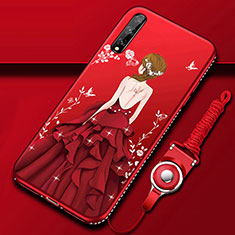 Funda Silicona Gel Goma Vestido de Novia Carcasa para Huawei Y8p Rojo