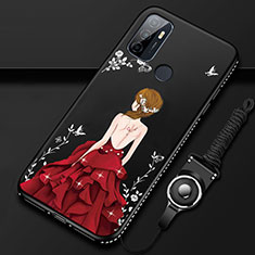 Funda Silicona Gel Goma Vestido de Novia Carcasa para Oppo A53s Rojo y Negro