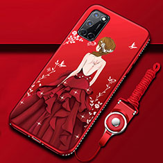 Funda Silicona Gel Goma Vestido de Novia Carcasa para Oppo A92 Rojo