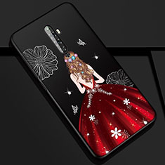 Funda Silicona Gel Goma Vestido de Novia Carcasa para Oppo Reno2 Z Rojo y Negro