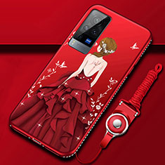 Funda Silicona Gel Goma Vestido de Novia Carcasa para Vivo X60 Pro 5G Rojo